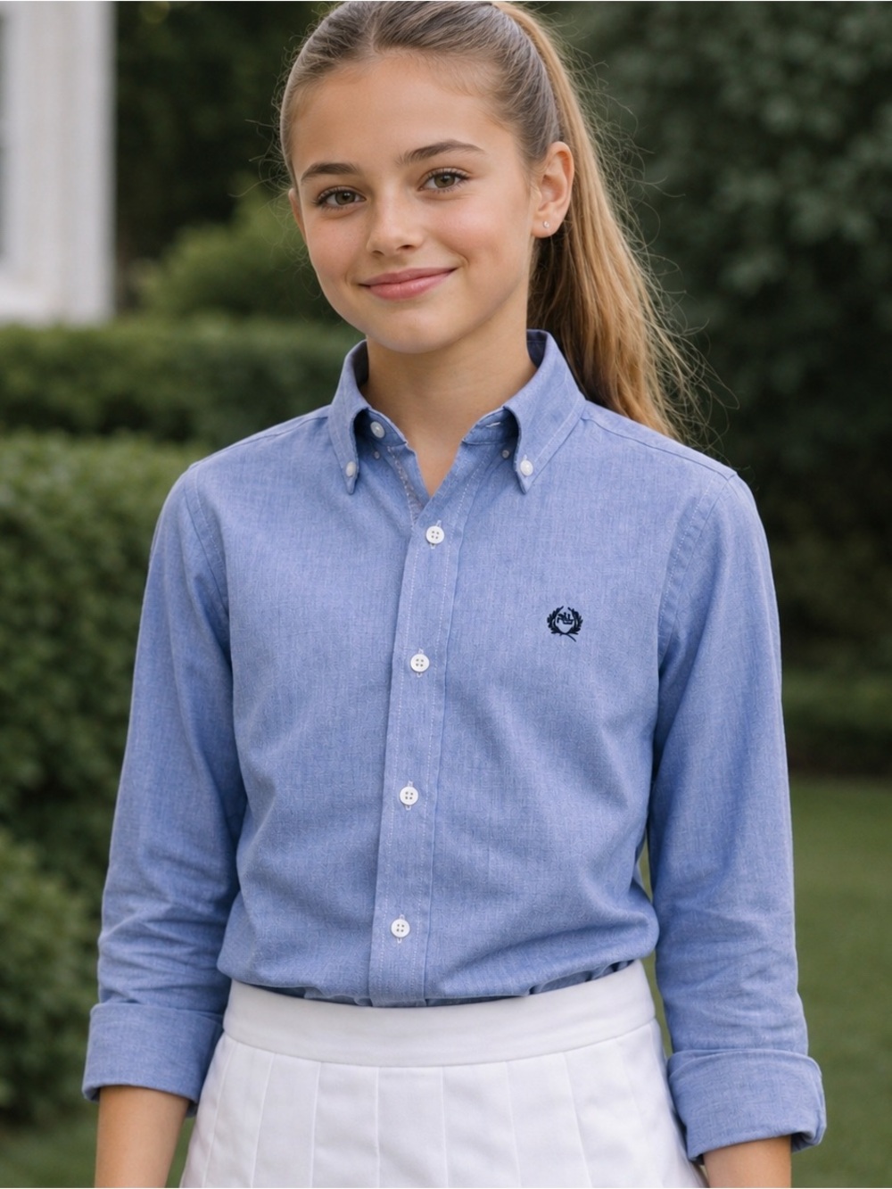 Lauren Ralph Lauren Girls Light Blue Button Down Shirt Logo Size 12